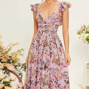 Floral Cutout Ruffle Gown